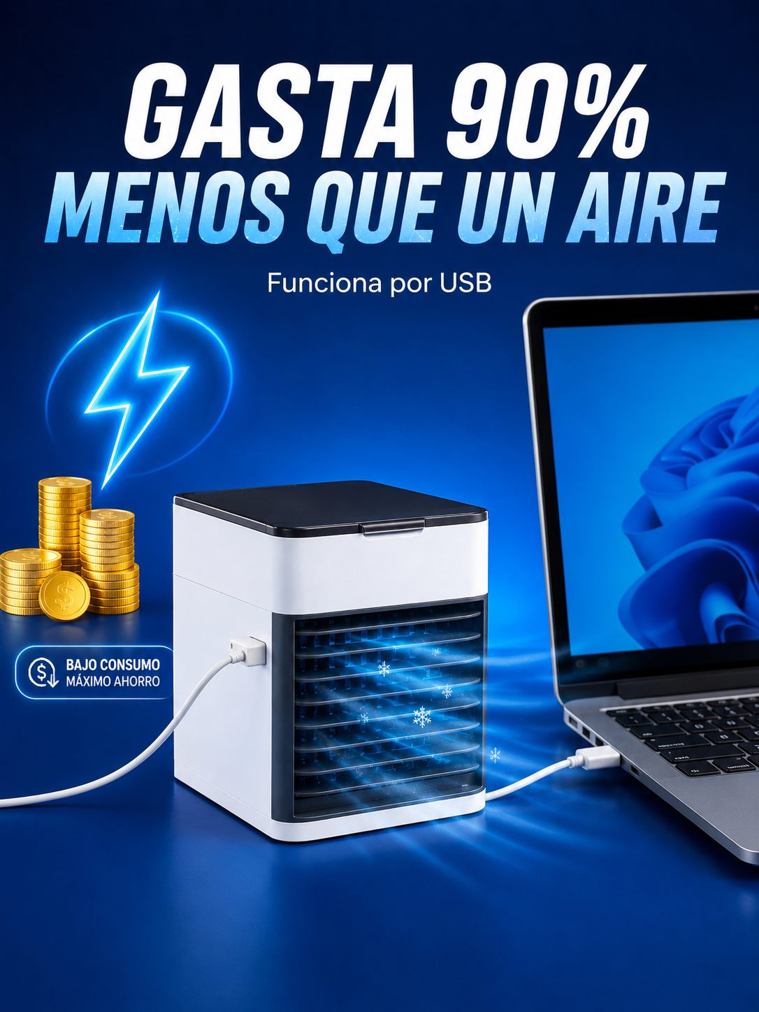 Gasta 90% menos que un aire acondicionado — funciona por USB