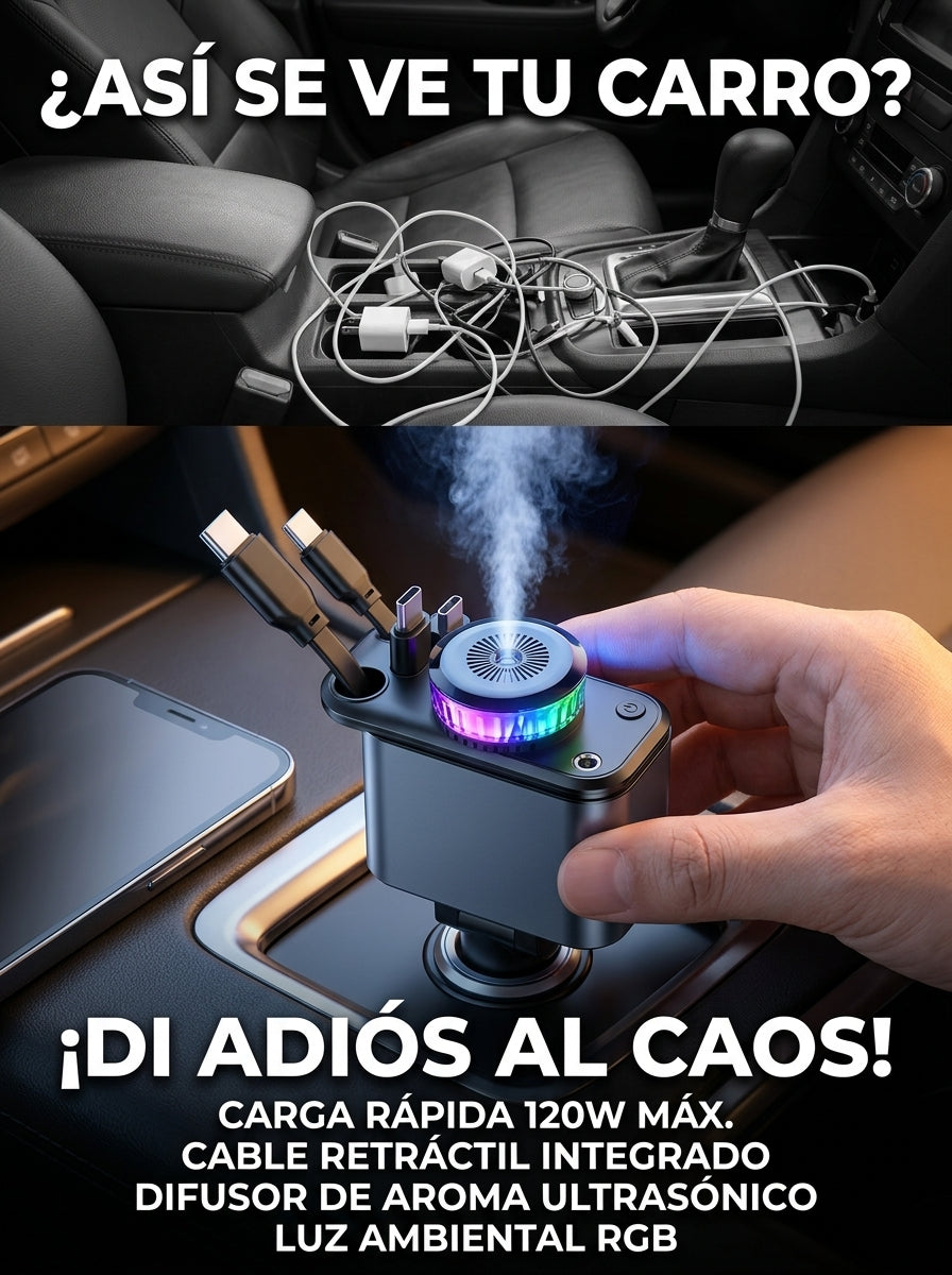 Cables de carro enredados y desordenados