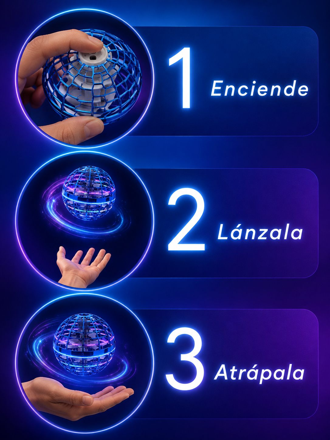 Enciende, lánzala y atrápala: se usa en 3 pasos, sin control remoto