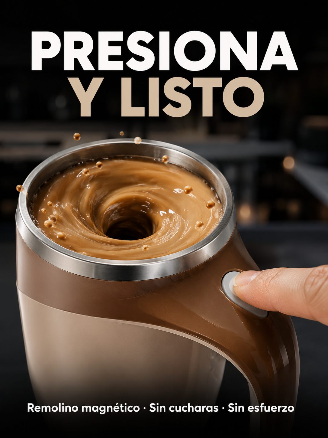 Presiona y listo — remolino magnético, sin cucharas, sin esfuerzo