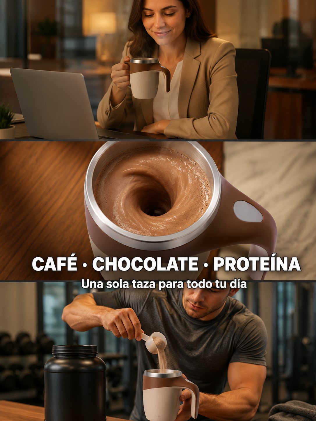 Café, chocolate o proteína — una sola taza para todo tu día