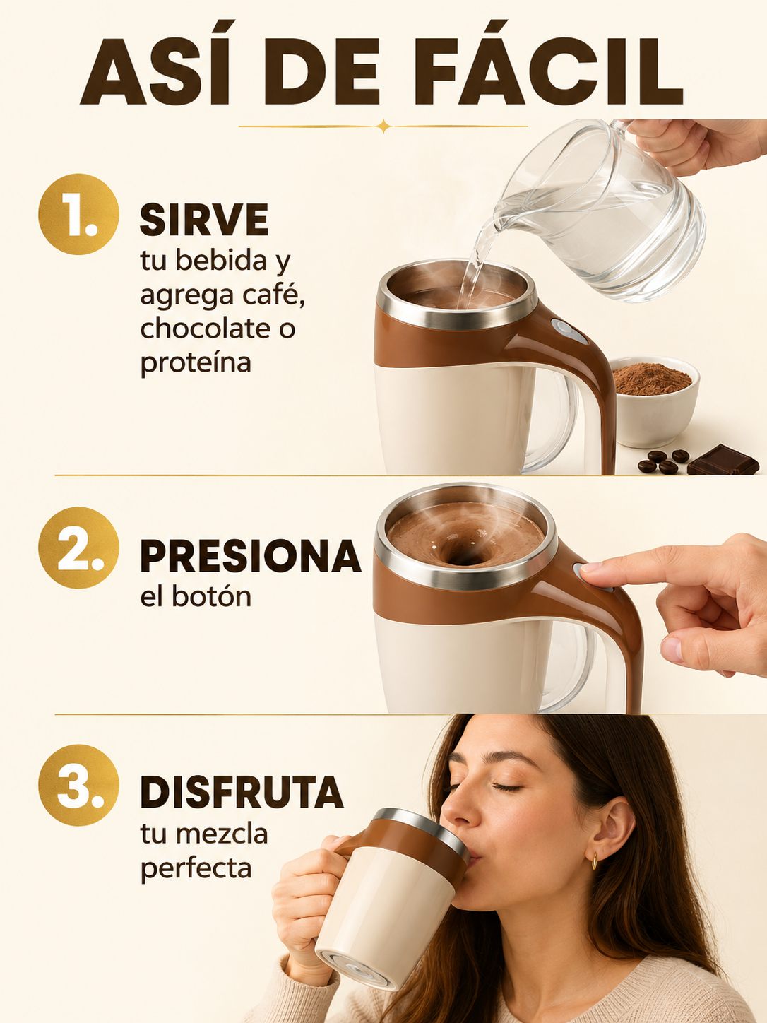 Así de fácil: sirve, presiona el botón y disfruta tu mezcla perfecta