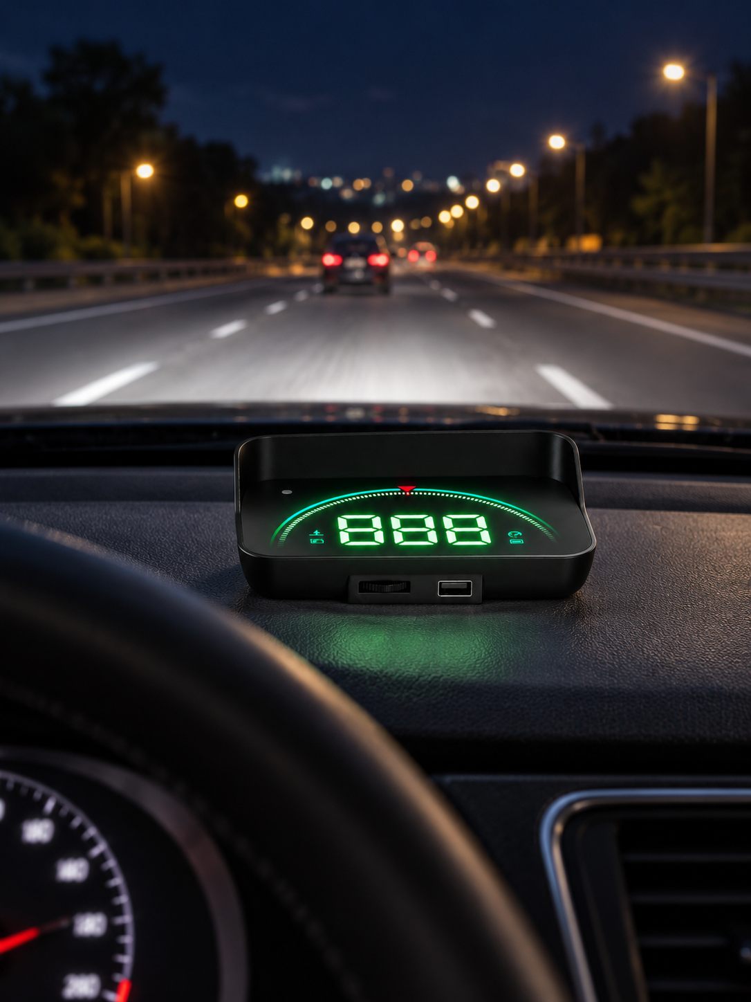 De noche, la velocidad siempre a la vista, sin quitar los ojos de la vía