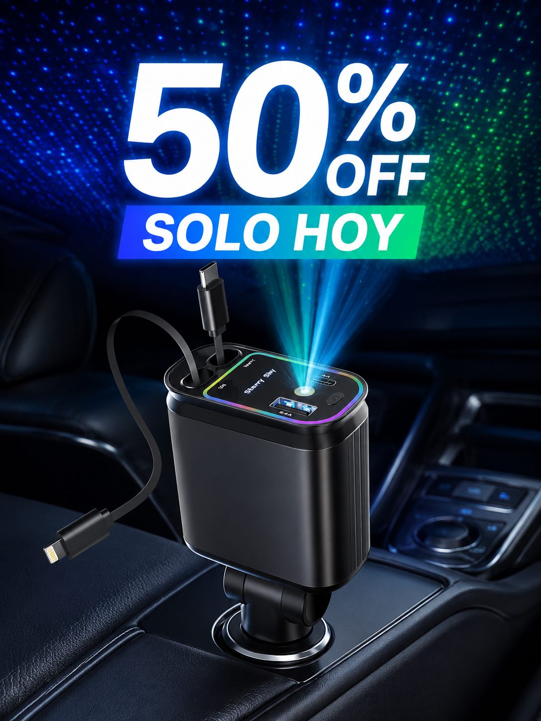 Cargador AstroCharge 4 en 1 con proyector de estrellas — 50% OFF hoy