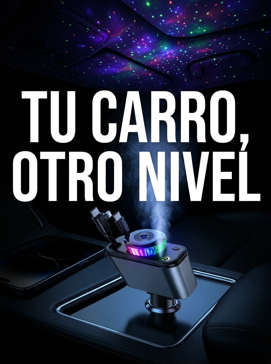 Efecto de luz cielo estrellado proyectado en el techo del carro de noche