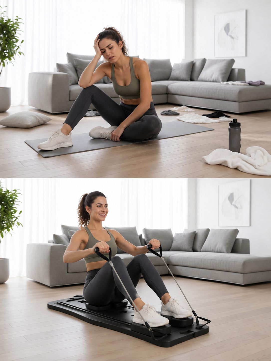 Antes y después — de la colchoneta en el piso a entrenar con postura correcta