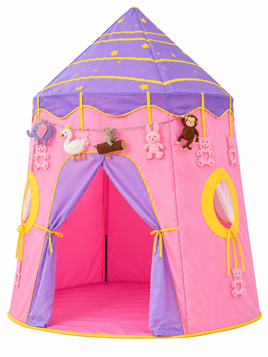 LunaCastle completa — techo con estrellas doradas y ventana con tul