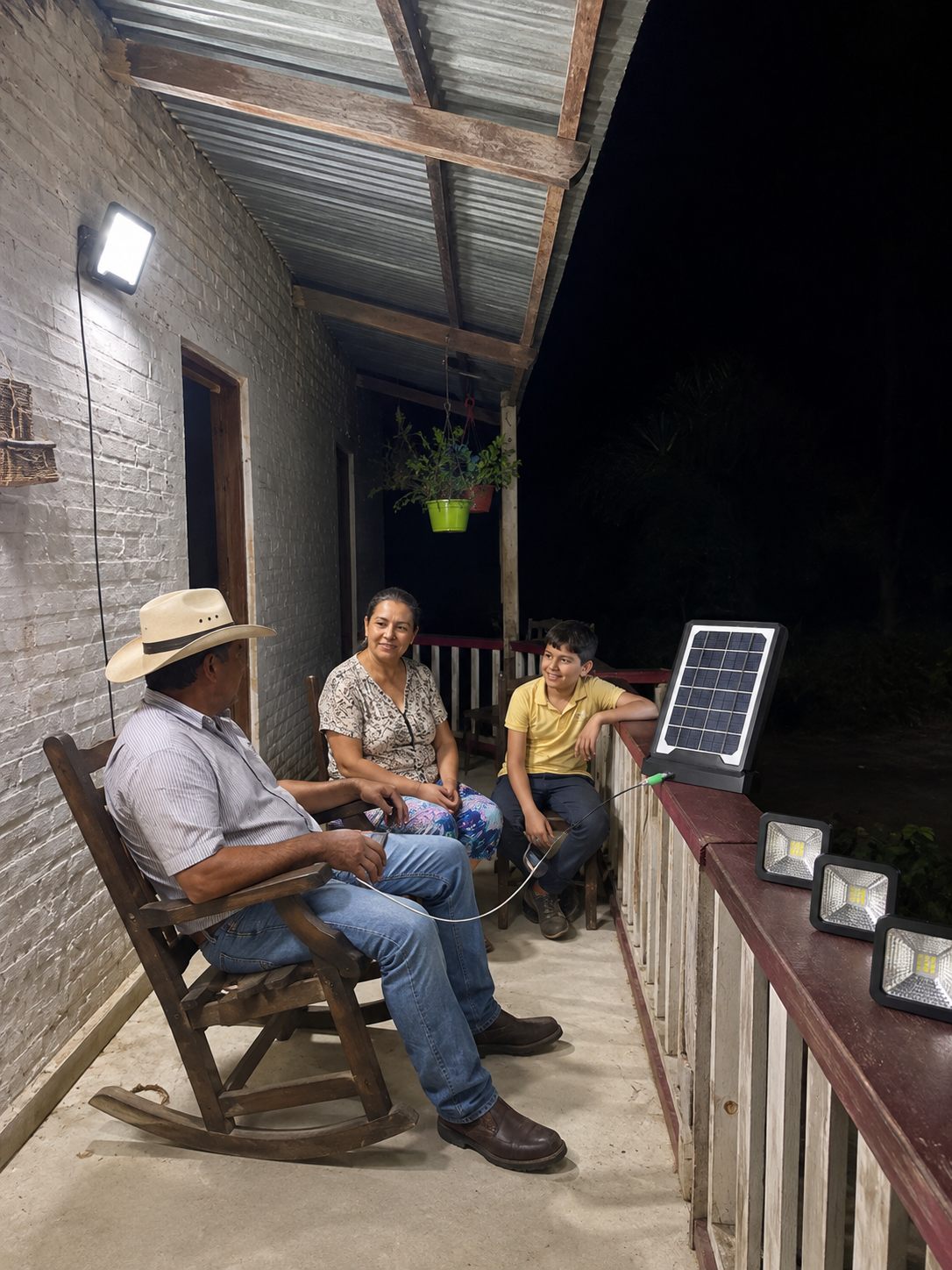 Toda la familia bajo la luz del corredor, sin depender del poste