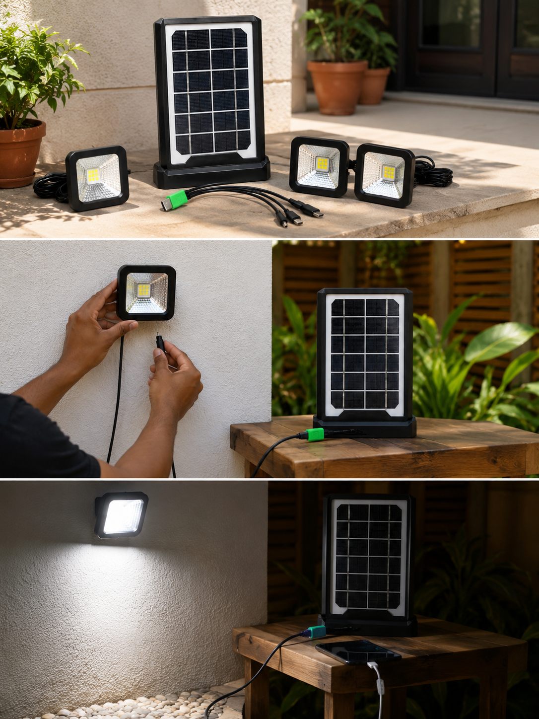 Se instala en 3 pasos: panel al sol, reflector en la pared y listo
